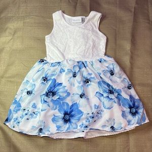 White/Blue Flowers Dress | Girls size 5/6